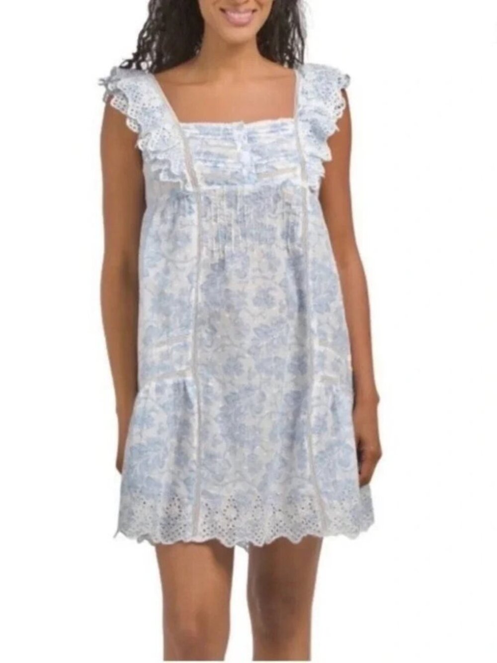 Rachel Ashwell Shabby Chic Blue Floral Eyelet Babydoll Nightgown Dress Small
